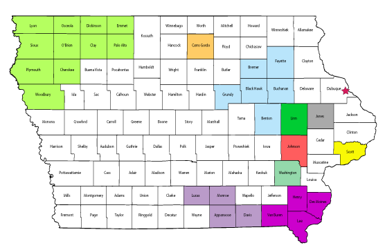 Map of food inspection jurisdictions in Iowa